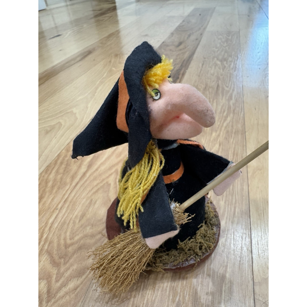Vintage Halloween 5” Witch With Broom And Foam Base
